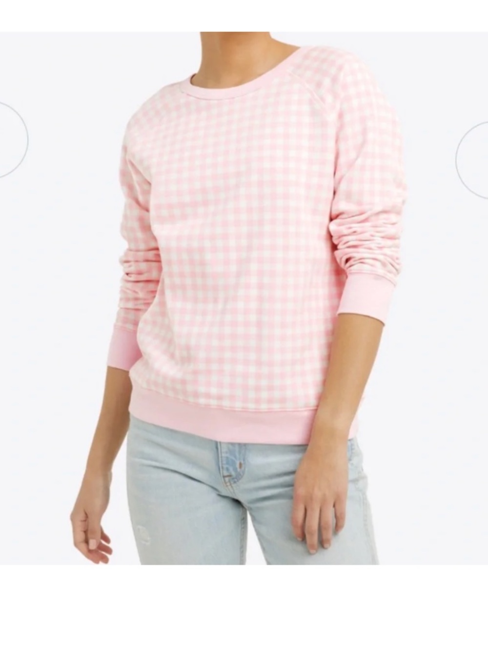 Draper James Natalie Pink Gingham Sweatshirt Cotton Long Sleeve Crewneck Size XL